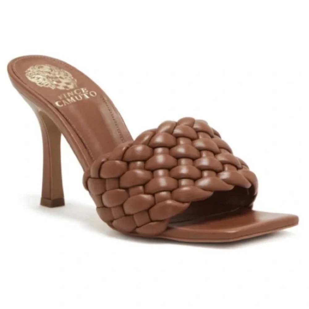 Vince Camuto Barn Brown Brinela Leather woven sandal heel size 9